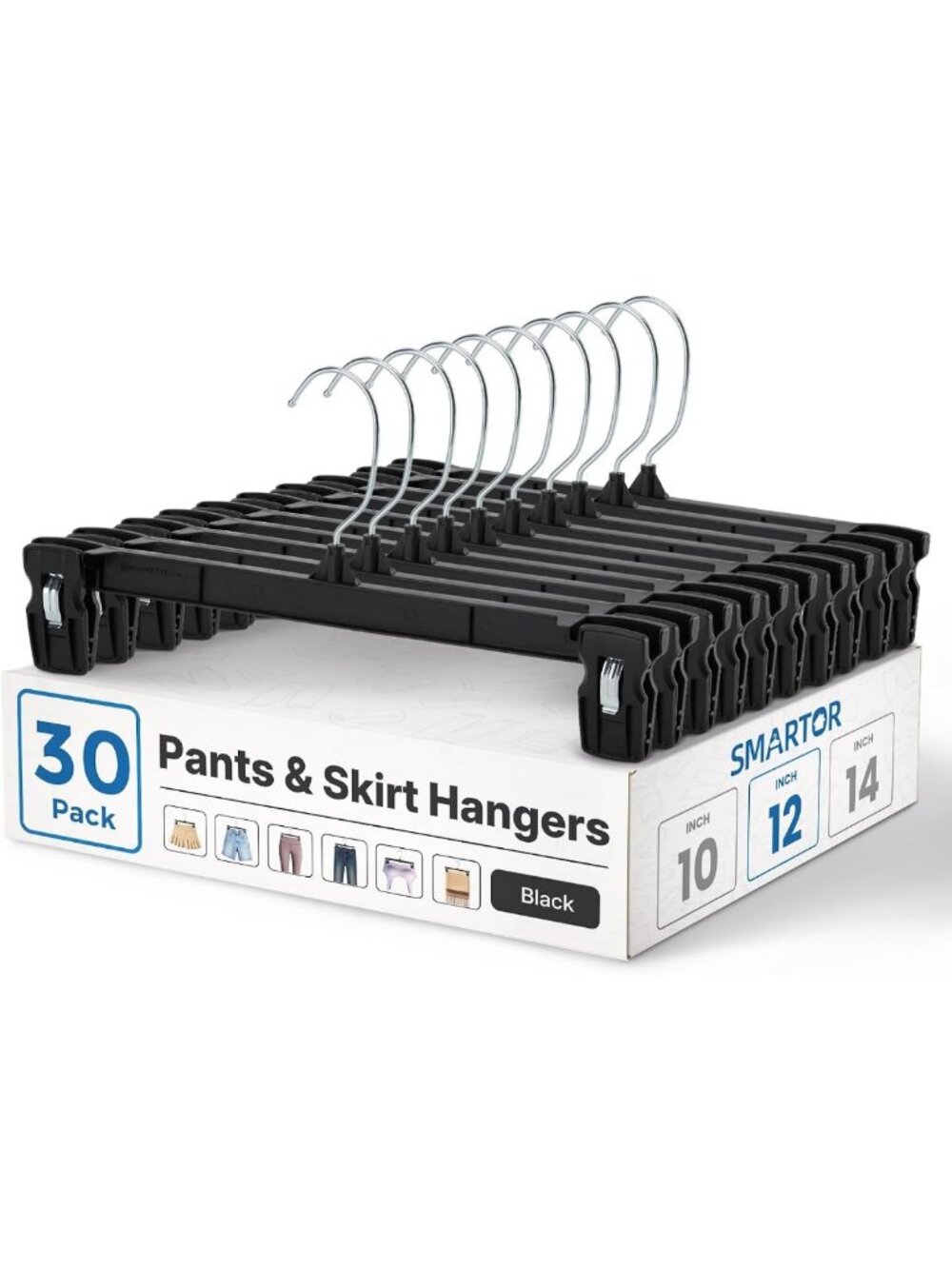 30 Pack Heavy Duty Pants Hangers with 360° Hooks & Strong Clips for Shorts